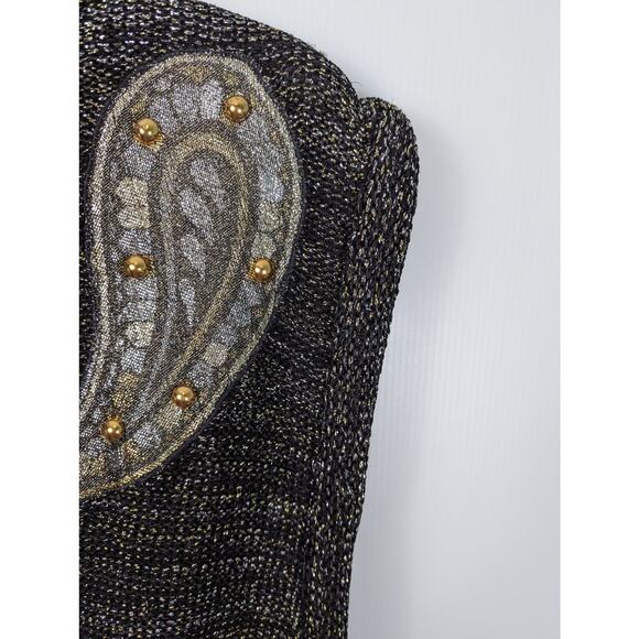 Vintage 80's Gabani Couture Sweater Vest Wool Metallic Paisley Embellishments - Picture 5 of 14